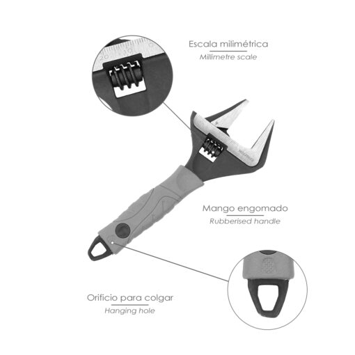 Llave Ajustable Gran Apertura Compact. Cromo Vanadio 6" Llave Inglesa