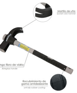 Martillo Uña Mango Fibra Vidrio Mango Fibra Vidrio Con Empuñadura Antideslizante. 600 Gramos 33 cm.