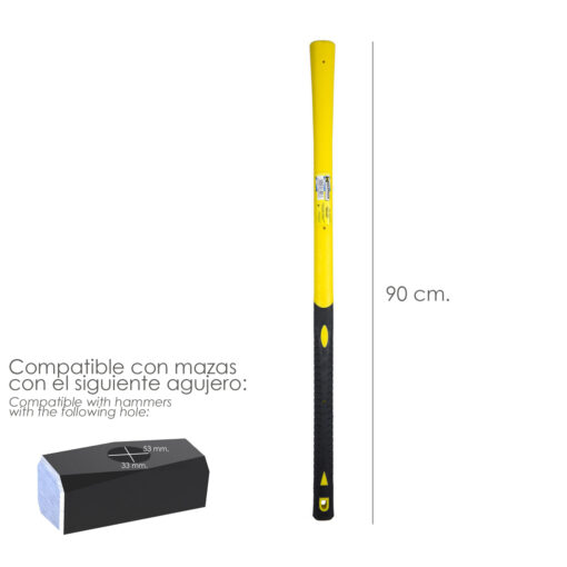 Mango De Fibra Vidrio Para Mazas Con Agujero 53x33 mm. 90 cm. Longitud. Oval Conico