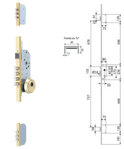 Cerradura Tesa Seguridad T2B3 54566 LE Cerradero Largo 45 HE