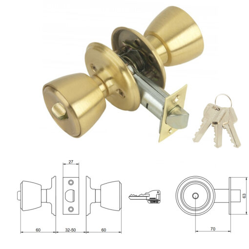 Pomo MCM 501B Con Llave y Condena Latonado Entrada 70 mm.