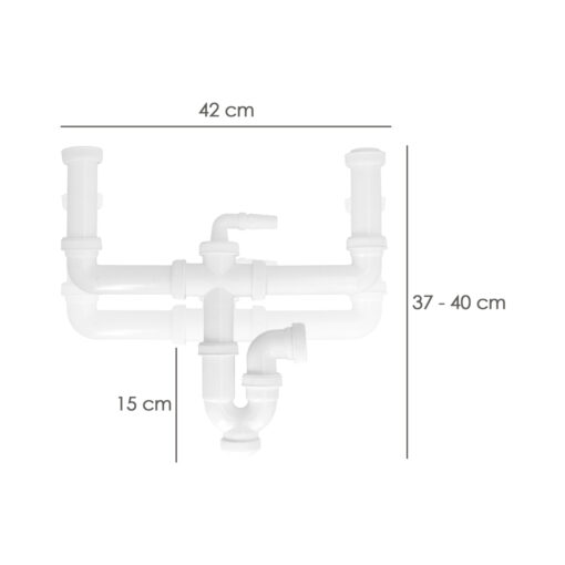 Sifon Doble Extensible Con Dos Evacuaciones  1 1/2" Salida De Ø 40 Mm