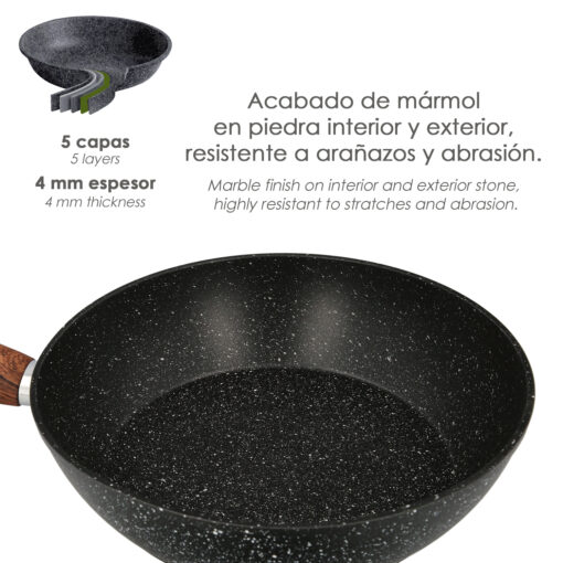 Sarten Aluminio Forjado Antiadherente Ø 24 x 5 cm. Mango Engomado / 5 capas / Acabado Piedra / Apta Para Todo Tipo de Cocinas