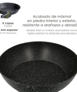 Sarten Aluminio Forjado Antiadherente Ø 24 x 7 cm. Mango Engomado / 5 capas / Acabado Piedra / Apta Para Todo Tipo de Cocinas