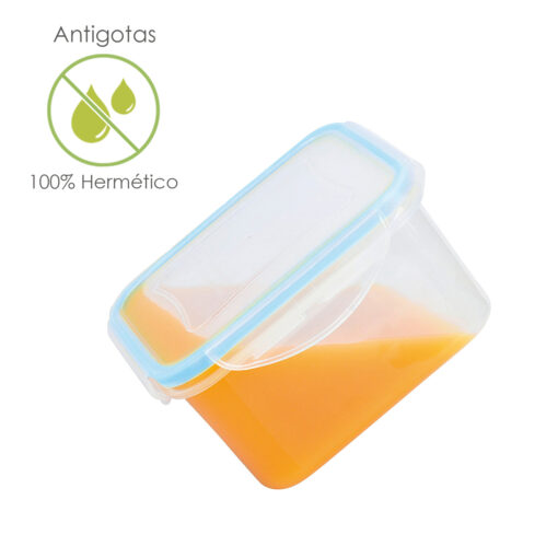 Recipiente Hermetico Plastico Cuadrado 1200 ml.  15x15x8 (Alt.) cm.