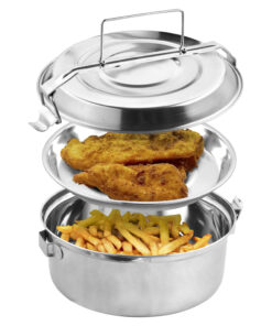 Fiambrera Metalica De Acero Inoxidable Con 2 Platos Ø 18 cm. Lunch Box