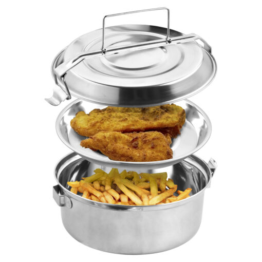 Fiambrera Metalica De Acero Inoxidable Con 2 Platos Ø 18 cm. Lunch Box