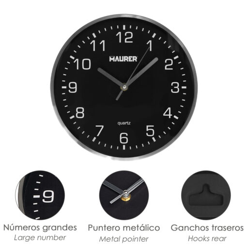 Reloj De Pared Ø 25 Cm Negro