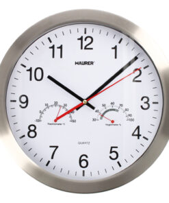 Reloj De Pared Ø 30 cm. Con Higrometro y Termometro. Frontal En Acero