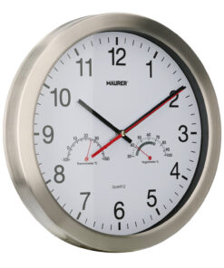 Reloj De Pared Ø 30 cm. Con Higrometro y Termometro. Frontal En Acero