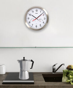 Reloj De Pared Ø 30 cm. Con Higrometro y Termometro. Frontal En Acero