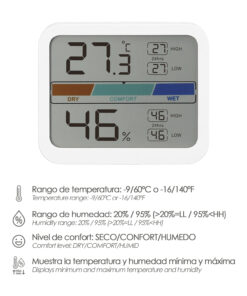 Termómetro Digital Higrómetro Interiores y Exteriores Minimo/Máximo Con Indicardor De Humedad