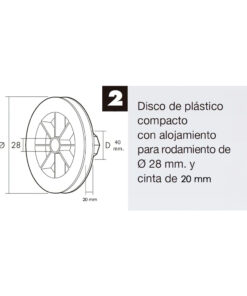 Disco Plastico Compacto Para Persianas. Rodamieto 120x40 mm. Para cintas hasta 20 mm.