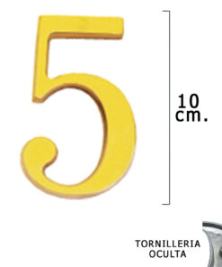 Numero Latón "5" 10 cm. con Tornilleria Oculta (Blister 1 Pieza)