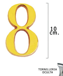 Numero Latón "8" 10 cm. con Tornilleria Oculta (Blister 1 Pieza)