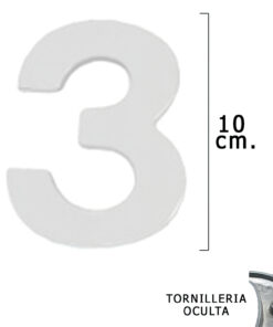 Numero Metal "3" Plateado Mate 10 cm. con Tornilleria Oculta (Blister 1 Pieza)
