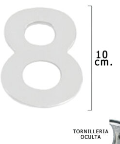 Numero Metal "8" Plateado Mate 10 cm. con Tornilleria Oculta (Blister 1 Pieza)
