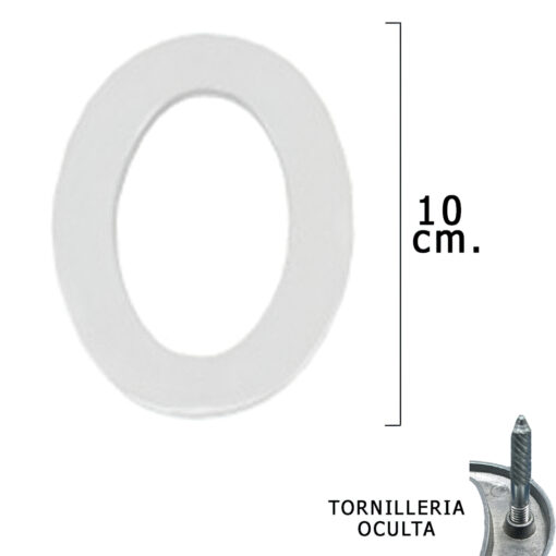 Numero Metal "0" Plateado Mate 10 cm. con Tornilleria Oculta (Blister 1 Pieza)