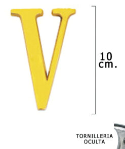 Letra Latón "V" 10 cm. con Tornilleria Oculta (Blister 1 Pieza)