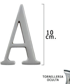 Letra Metal "A" Plateada Mate 10 cm. con Tornilleria Oculta (Blister 1 Pieza)