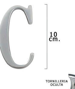 Letra Metal "C" Plateada Mate 10 cm. con Tornilleria Oculta (Blister 1 Pieza)