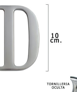 Letra Metal "D" Plateada Mate 10 cm. con Tornilleria Oculta (Blister 1 Pieza)