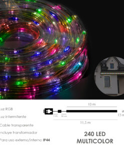 Luces Navidad Tubo Luz Multicolor 240 LEDs Uso  Exteriores / Interiores Protección IP44 Rollo 10 Metros
