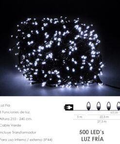 Guirnalda Luces Navidad 500 Leds Color Blanco Frio. Luz Navidad Interiores y Exteriores Ip44