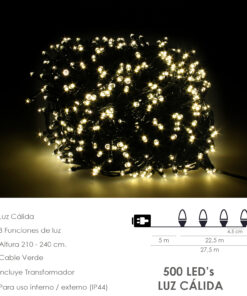 Guirnalda Luces Navidad 500 Leds Color Blanco Calido. Luz Navidad Interiores y Exteriores Ip44