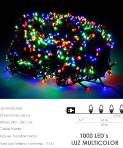 Guirnalda Luces Navidad 1000 Leds Multicolor. Luz Navidad Interiores y Exteriores Ip44