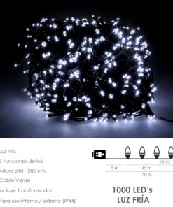 Guirnalda Luces Navidad 1000 Leds Color Blanco Frio. Luz Navidad Interiores y Exteriores Ip44