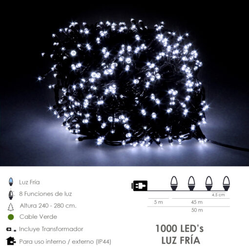 Guirnalda Luces Navidad 1000 Leds Color Blanco Frio. Luz Navidad Interiores y Exteriores Ip44