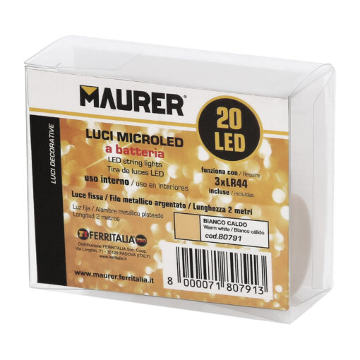 Luces Navidad Guirnalda Led con Tapon 20 Microled Blanco Calido IP20. A Pilas 3 LR44 (Si Incluidas)