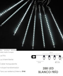 Guiernalda Luces Navidad Led Lluvia 3 m.x 30 cm. 288 Leds Luz Blanco Frio Uso Interior / Exerior Ip44  Cable Transparente.