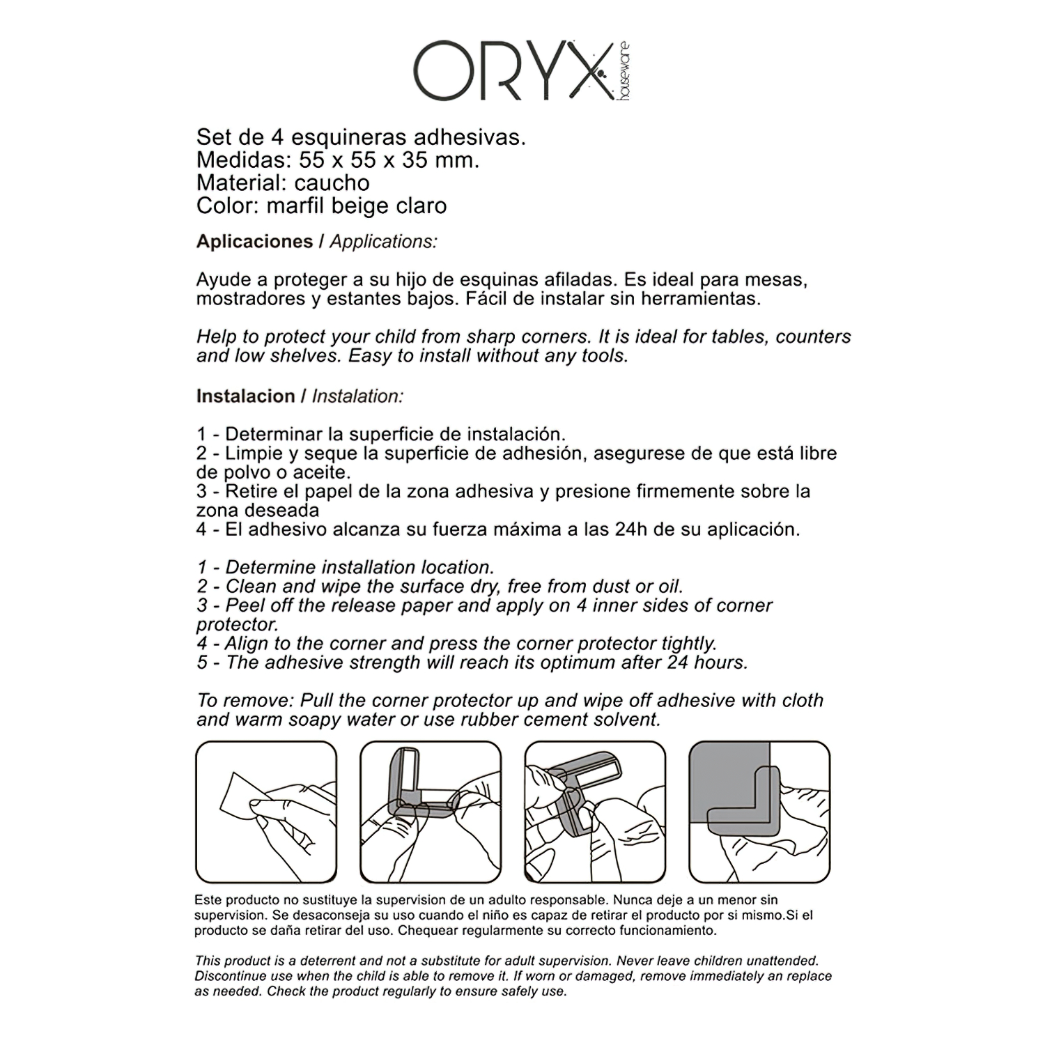 bister.4piezas Oryx 5520050 Protector Oryx Esquinas Muebles Caucho 