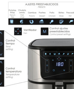 Freidora Sin Aceite 1800 W. Capacidad 5.5 litros. Air Fryer 7 Programas Freidora Aire Caliente