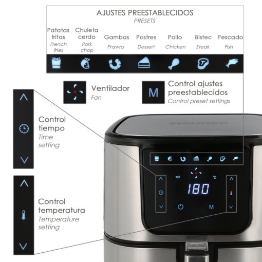 Freidora Sin Aceite 1800 W. Capacidad 5.5 litros. Air Fryer 7 Programas Freidora Aire Caliente