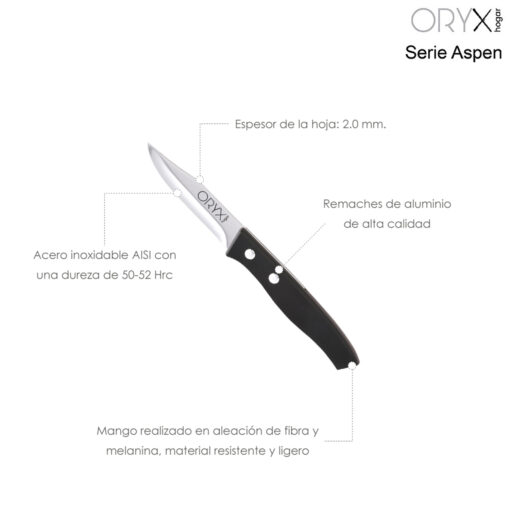 Cuchillo Aspen Mondador Hoja Acero Inoxidable 8 cm. Negro