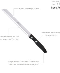 Cuchillo Aspen Panero Hoja Acero Inoxidable 19 cm. Negro