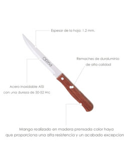 Cuchillo Montana Multiusos Hoja Lisa Acero Inoxidable 11 cm. Mango Madera (Blister 3 piezas)
