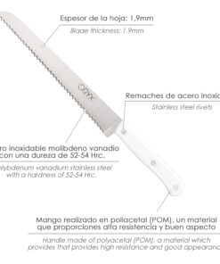 Cuchillo Cortar Pan Mango Ergonomico Blanco
