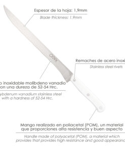 Cuchillo Cortar Jamon Mango Ergonomico Blanco