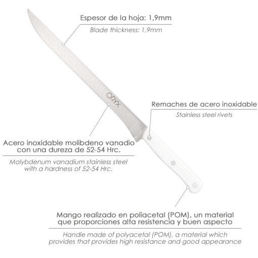 Cuchillo Cortar Jamon Mango Ergonomico Blanco