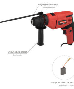 Taladro Percutor 550 Watt 13 mm. Con Variador de Velocidad. Incluye Empuñadura y Guia Metalica.