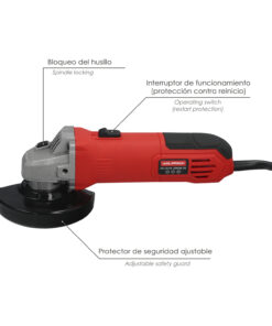 Amoladora Angular 500 Watt. Disco Ø 115 mm. 11.000 R.P.M. Mango 2 Posiciones Eje M14 Protector Disco Ajustable