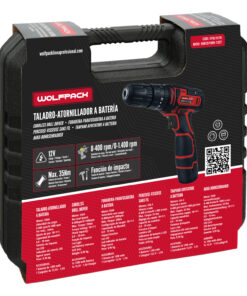 Taladro Atornillador 12 V. Con 2 Velocidades y Percutor. Bateria 1.300 mAh. Par Apriete 35 Nm.