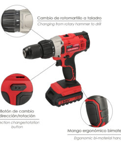 Taladro Atornillador 20 V. Con 2 Velocidades y Percutor. Bateria 2 Ah. Par Apriete 50 Nm.