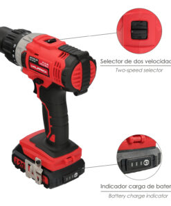 Taladro Atornillador 20 V. Con 2 Velocidades y Percutor. Bateria 2 Ah. Par Apriete 50 Nm.