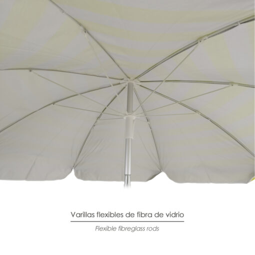 Sombrilla Playa Aluminio / Poliester Ø 180 cm. Amarilla y  Blanca. Varillas Fibra De Vidrio. Protección UV.