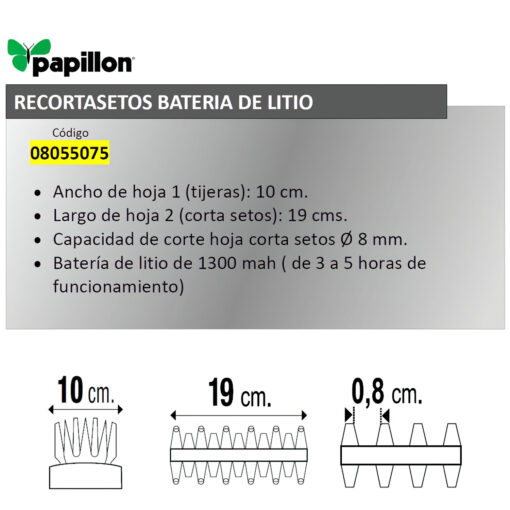 Recortasetos Papillon Bateria Litio 100 mm.